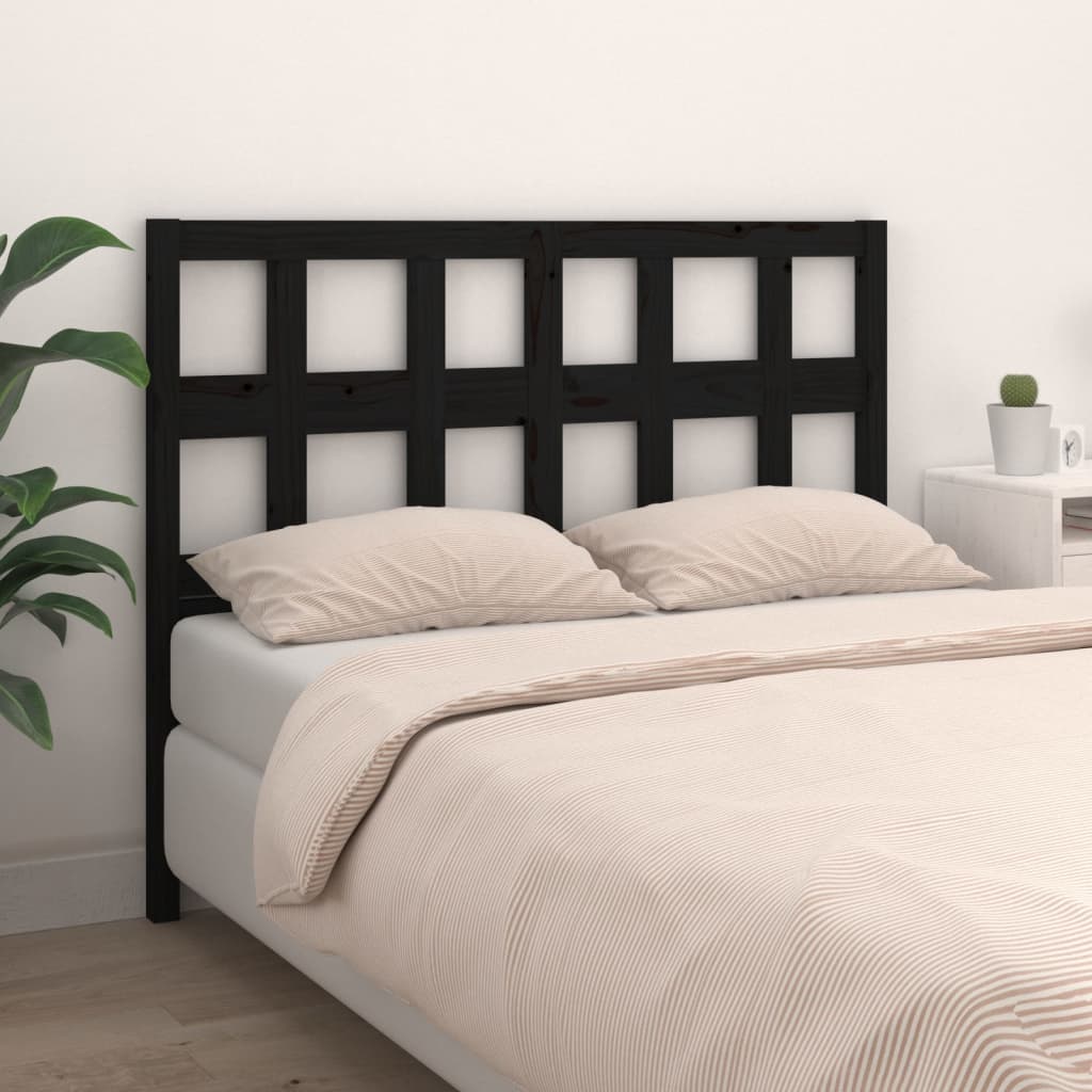 Bed Headboard Black 125.5x4x100cm Solid Wood Pine - Design Hut