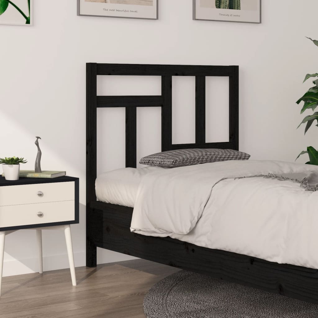 Bed Headboard Black 95.5x4x100 cm Solid Wood Pine - Discount Dealers