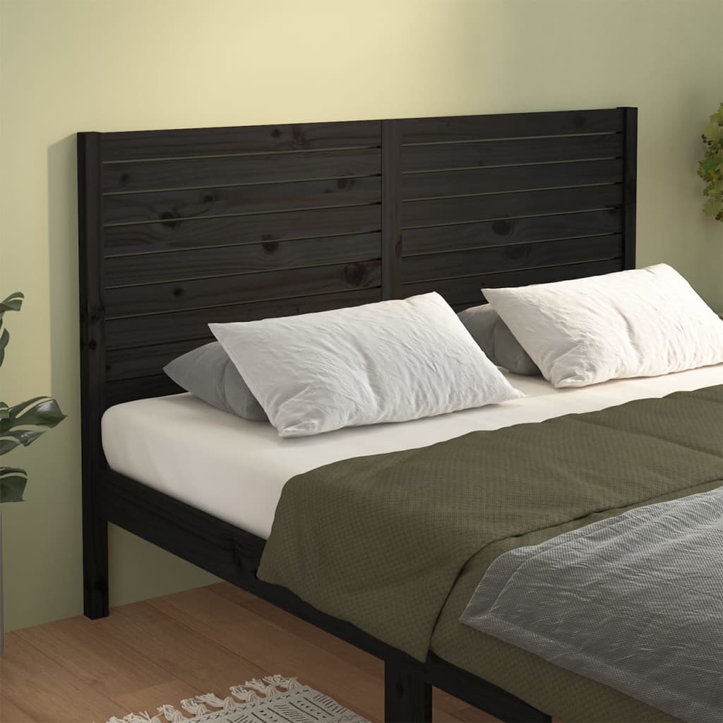 Bed Headboard Black 146x4x100 cm Solid Wood Pine - Unbeatable Bargains