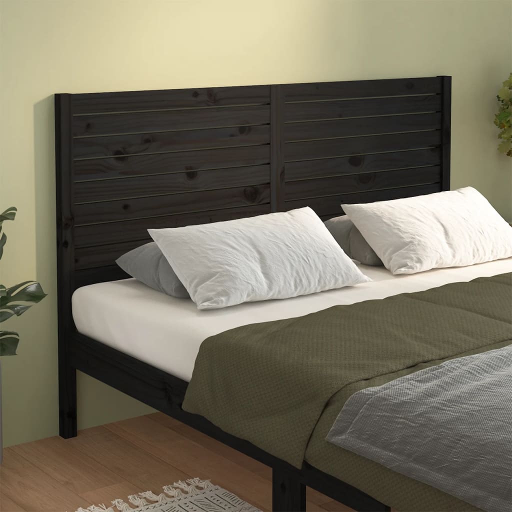 Bed Headboard Black 186x4x100 cm Solid Wood Pine - Unbeatable Bargains