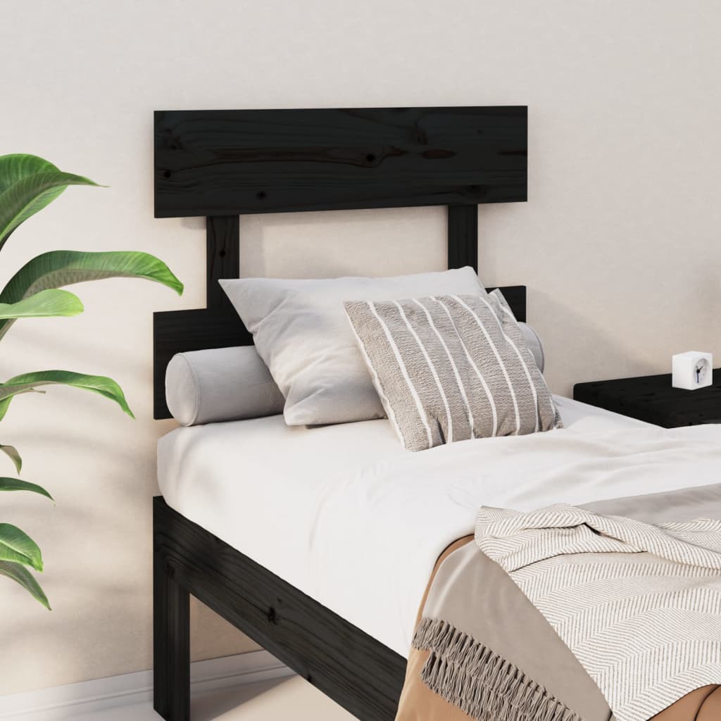 Bed Headboard Black 103.5x3x81 cm Solid Wood Pine - Decor Base