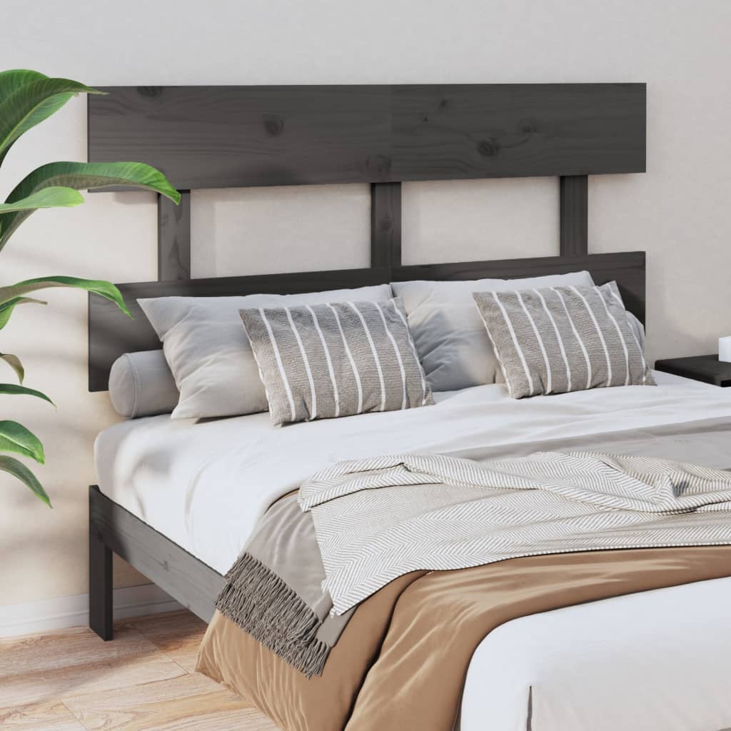 Bed Headboard Grey 124x3x81cm Solid Wood Pine - Design Hut