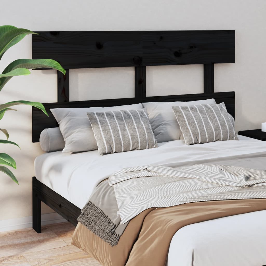 Bed Headboard Black 138x3x81cm Solid Wood Pine - Design Hut
