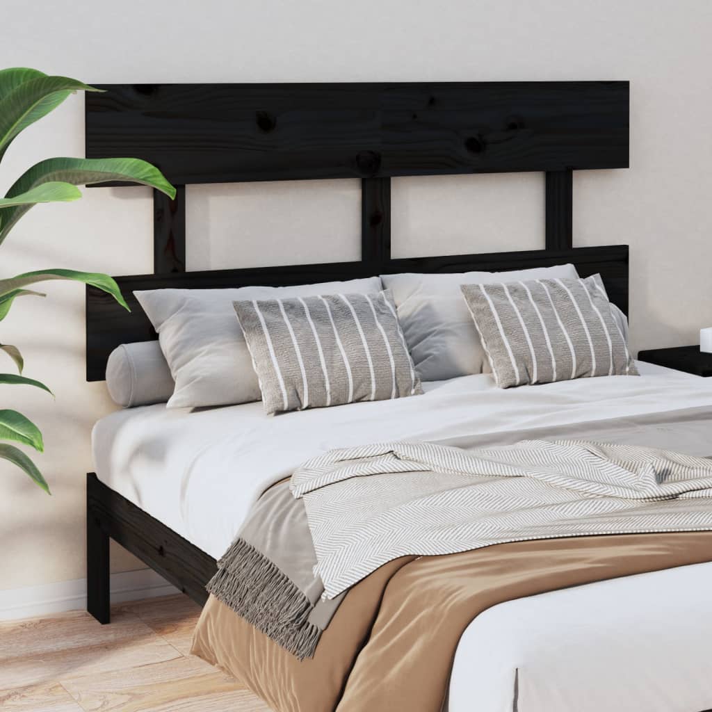 Bed Headboard Black 144x3x81cm Solid Wood Pine - Design Hut