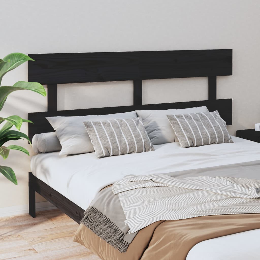 Bed Headboard Black 164x3x81 cm Solid Wood Pine - Decor Base