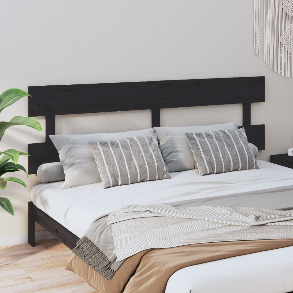 Bed Headboard Black 204x3x81 cm Solid Wood Pine - R and M Furniture