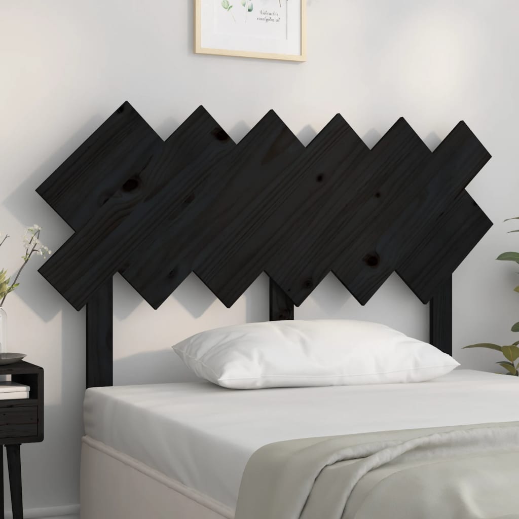 Bed Headboard Black 122.5x3x80.5cm Solid Wood Pine - Design Hut