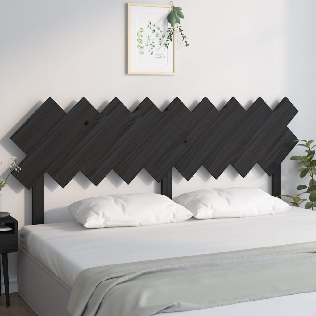 Bed Headboard Black 178x3x80.5 cm Solid Wood Pine - Decor Base