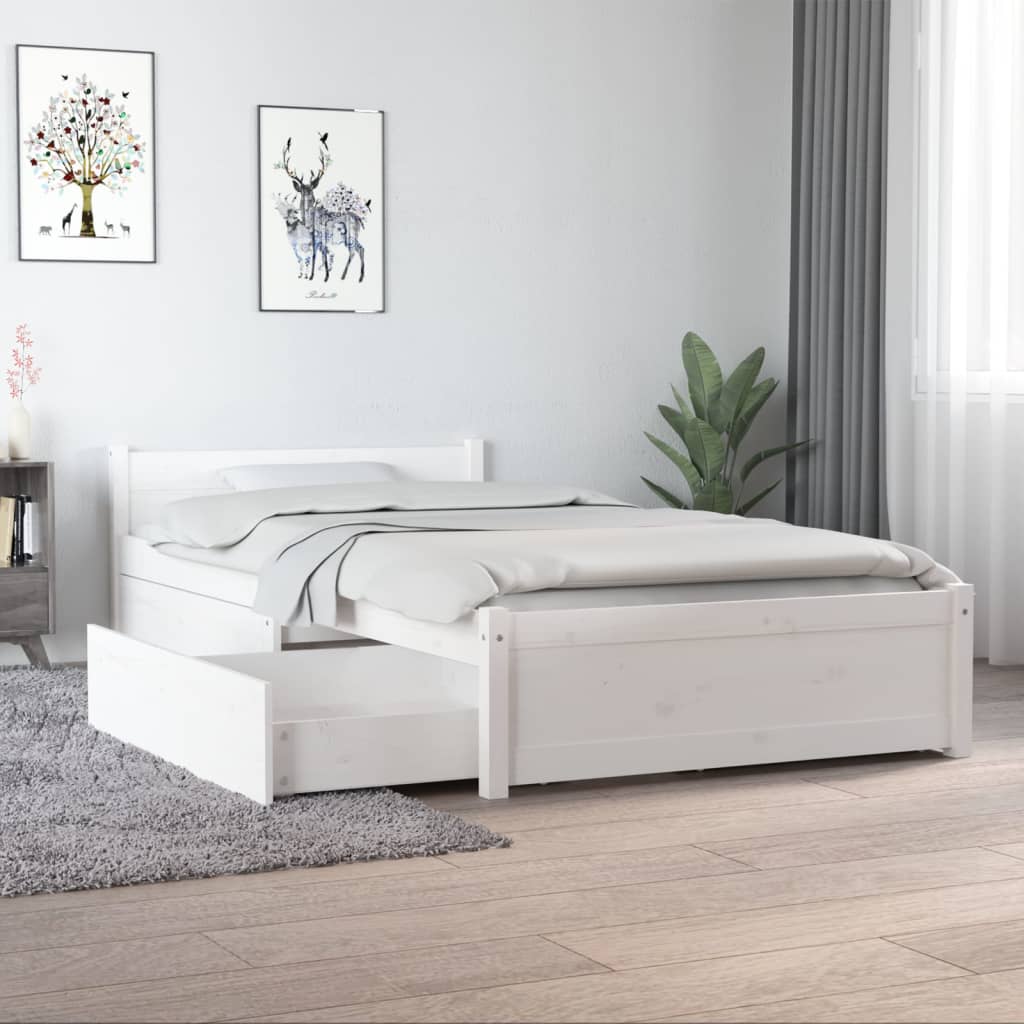 Bed Frame with Drawers White 90x190 cm Single - Brittle & Co