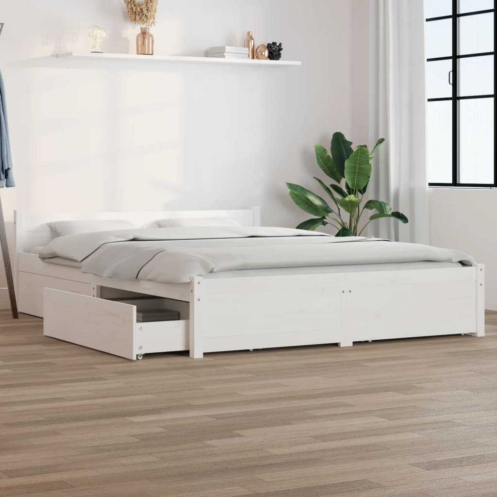 Bed Frame with Drawers White 140x200 cm - Merlin Deals