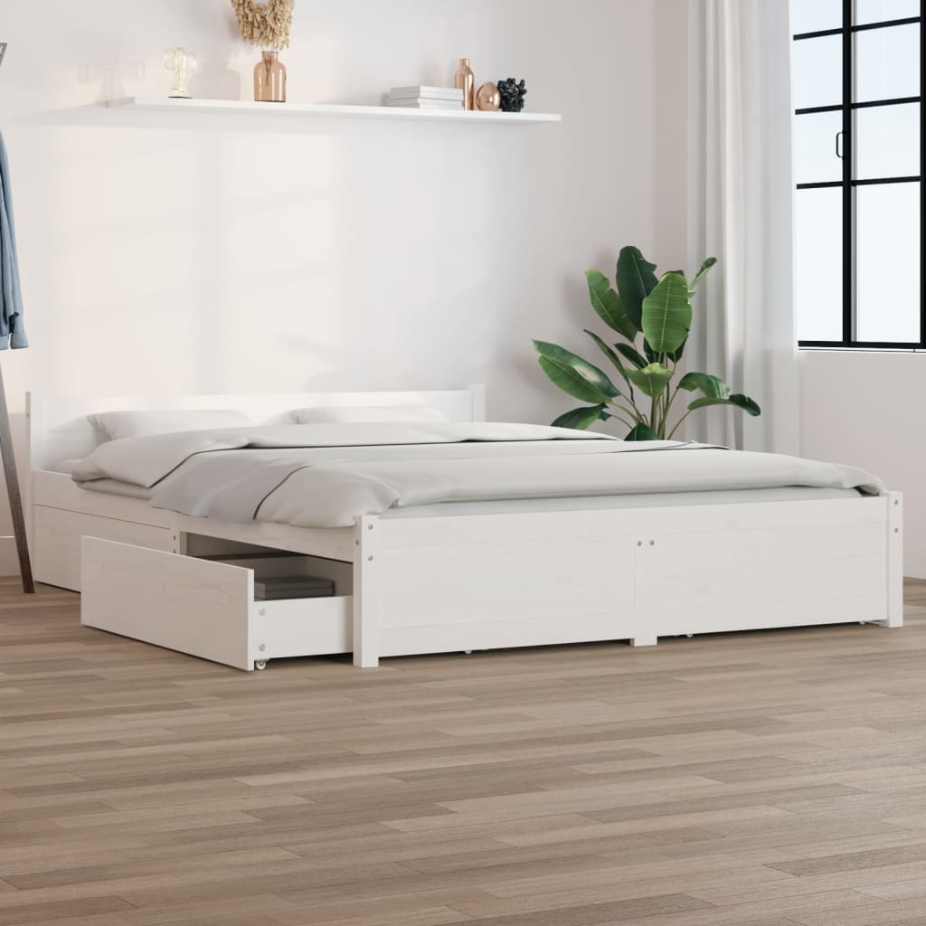Bed Frame with Drawers White 160x200 cm - Style and Chic