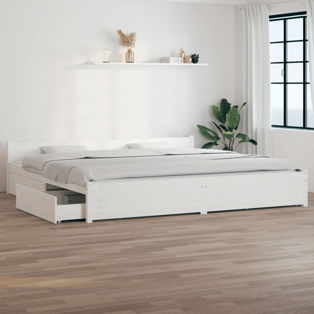 Bed Frame with Drawers White 180x200 cm Super King Size - Brittle & Co