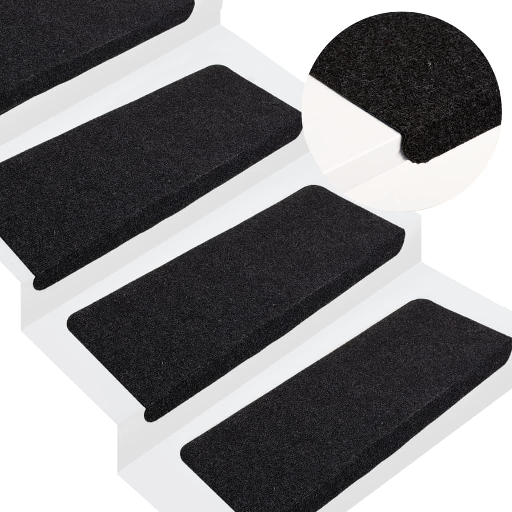 Stair Mats Self-adhesive 15 pcs 65x24.5x3.5 cm Black - Discount Dealers