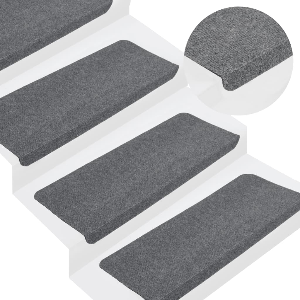 Stair Mats Self-adhesive 15 pcs 65x24.5x3.5 cm Grey - R and M Furniture