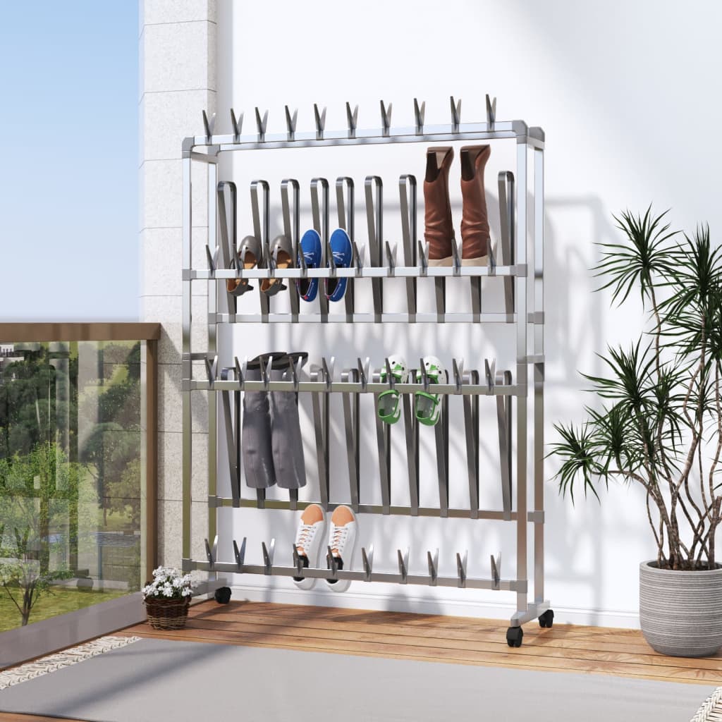 Shoe Rack with Wheels Silver 89x27x120 cm - R and M Furniture