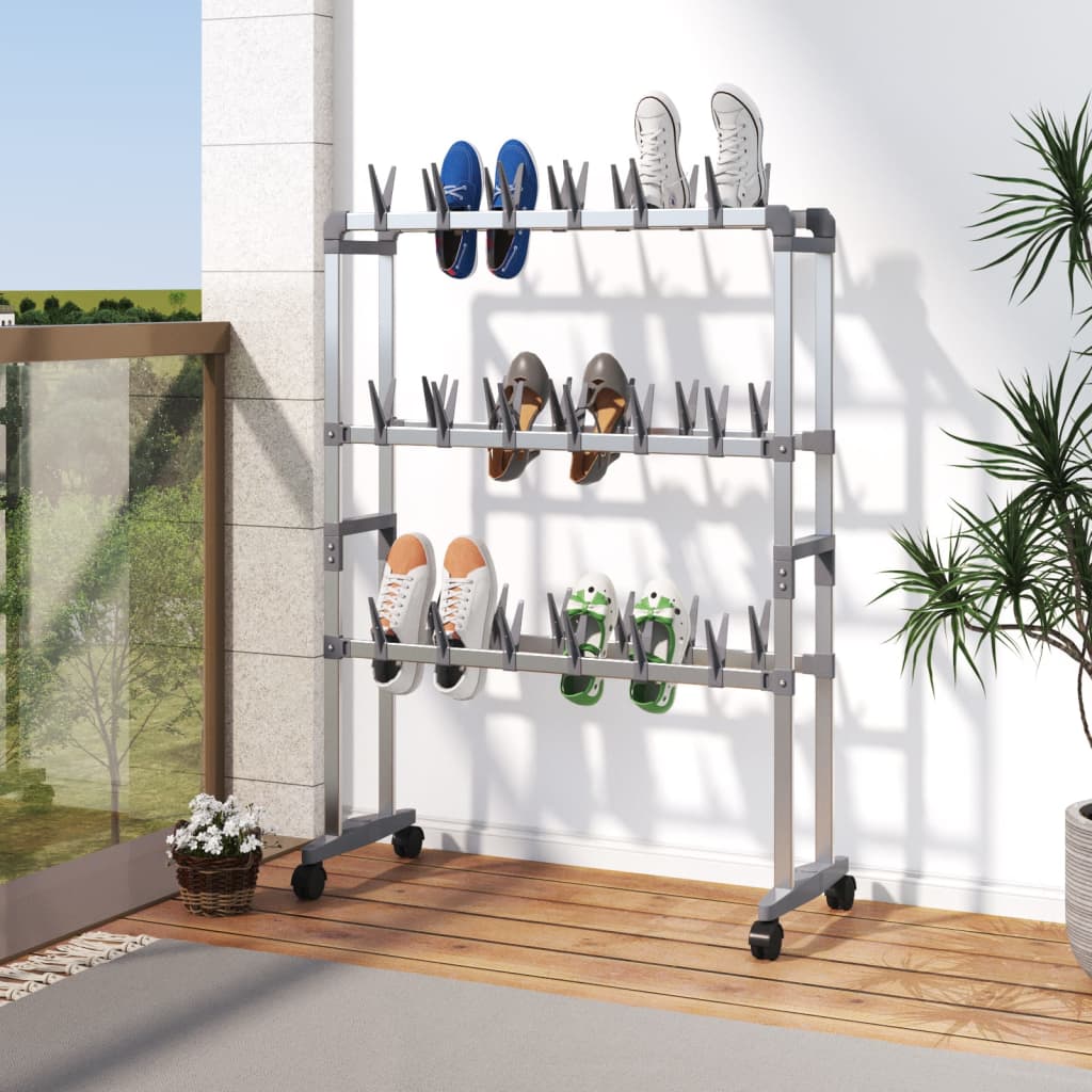 Shoe Rack with Wheels Silver 66x27x100 cm - Design Hut