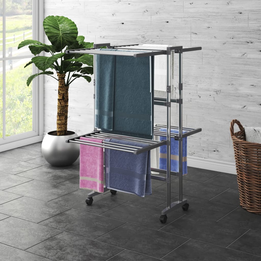 2-Tier Laundry Drying Rack with Wheels Silver 60x70x106 cm - Sid & Sam