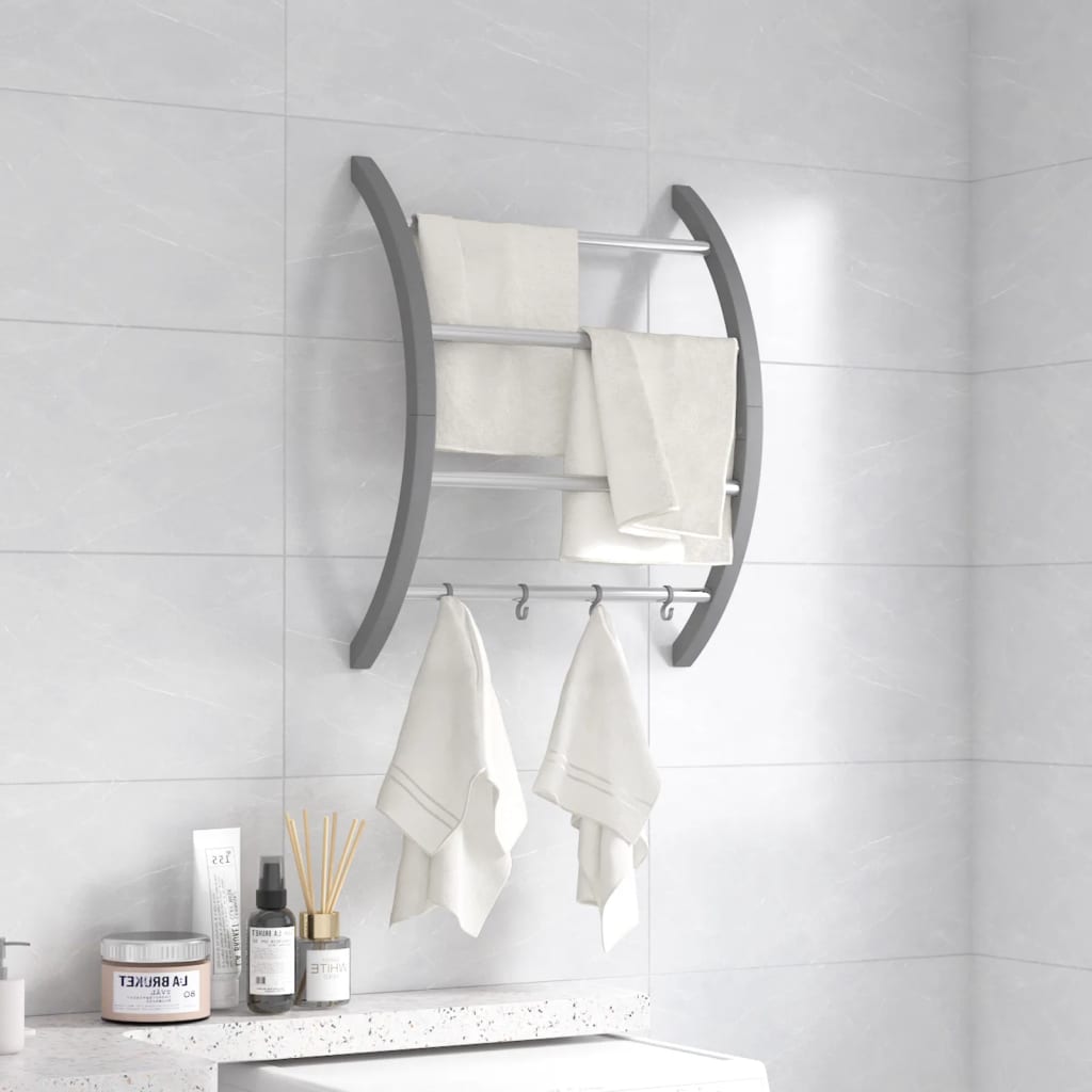 Towel Rack with Hooks Silver 56x16x72 cm Aluminium - Tyrell & Tyrell