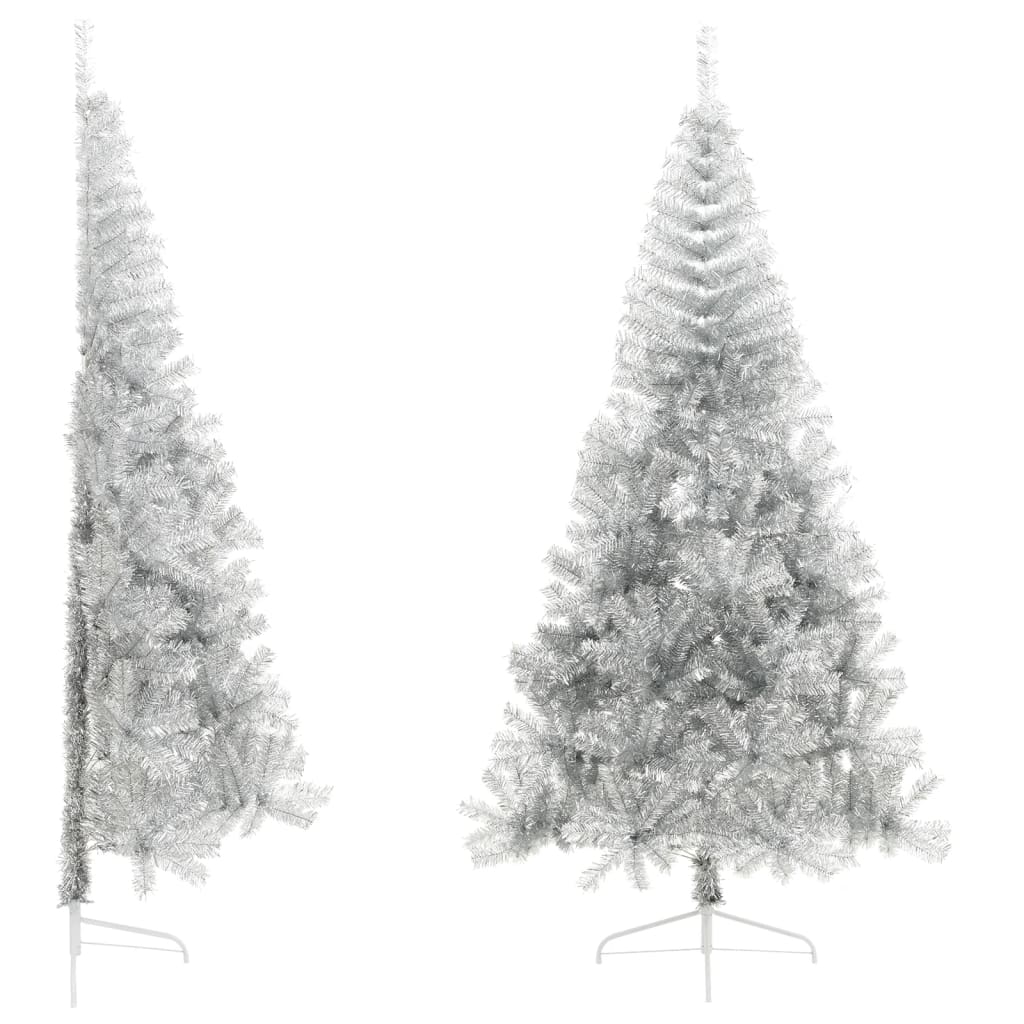 Artificial Half Christmas Tree with Stand Silver 240 cm PET - Decor Base