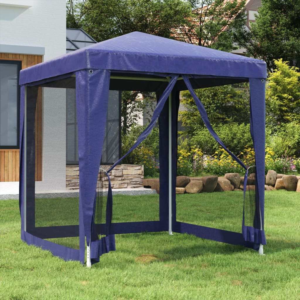 Party Tent with 4 Mesh Sidewalls Blue 2x2 m HDPE - Merlin Deals