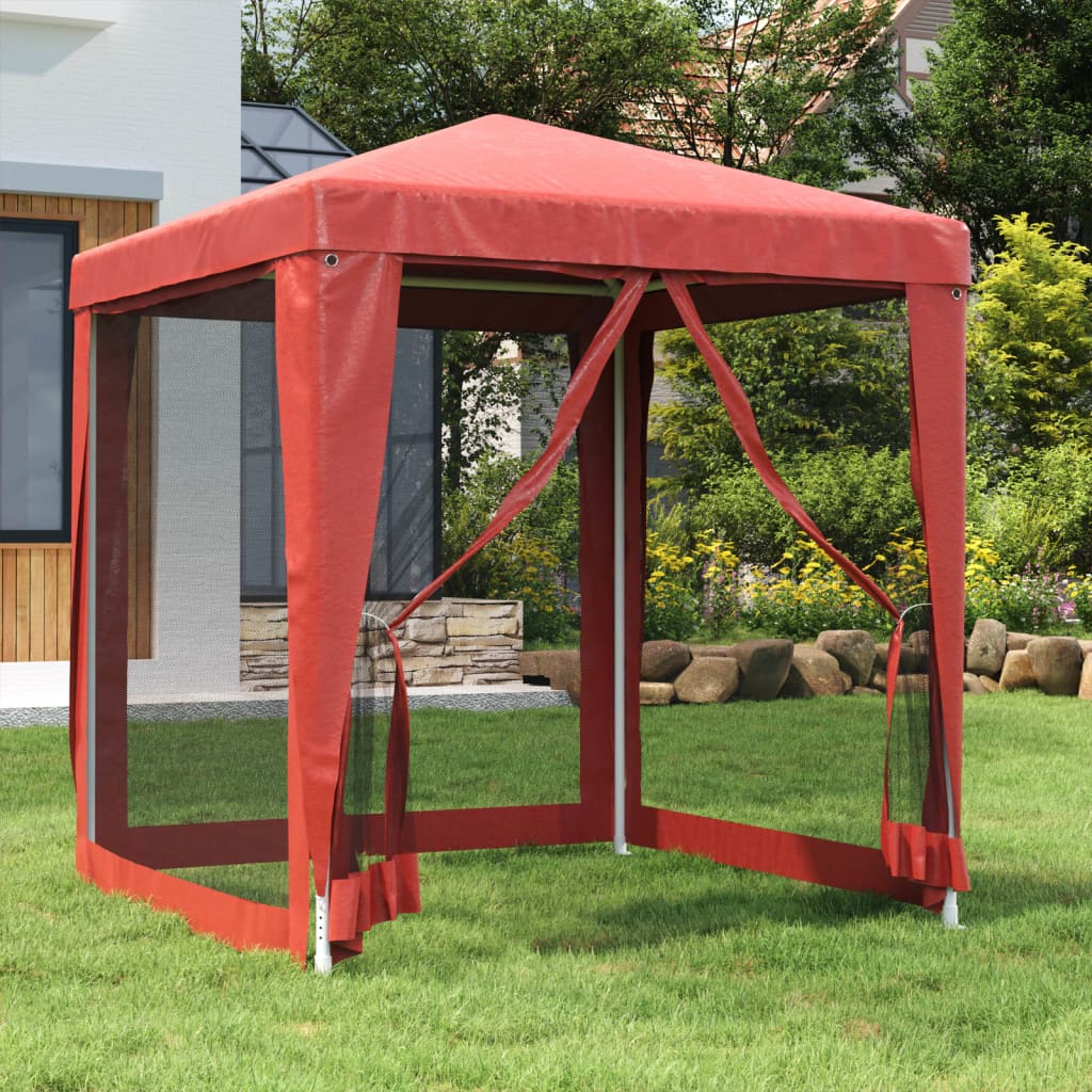 Party Tent with 4 Mesh Sidewalls Red 2x2 m HDPE - Unbeatable Bargains