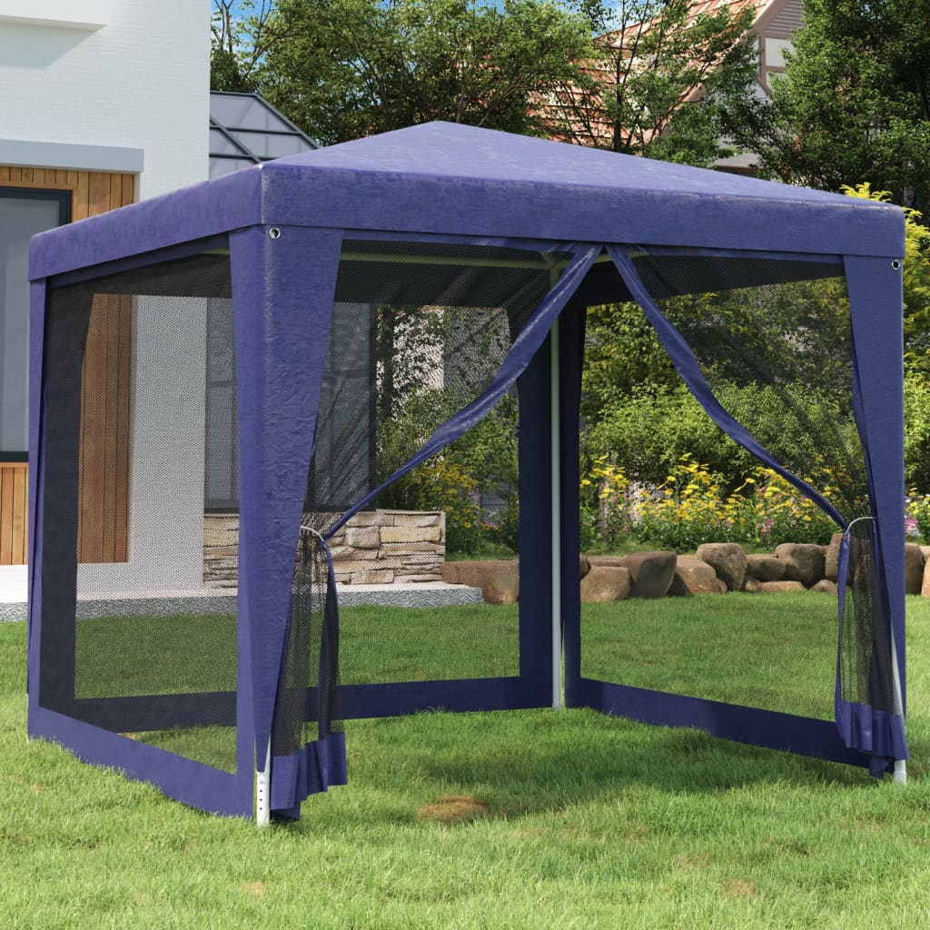 Party Tent with 4 Mesh Sidewalls Blue 2.5x2.5 m HDPE - Unbeatable Bargains