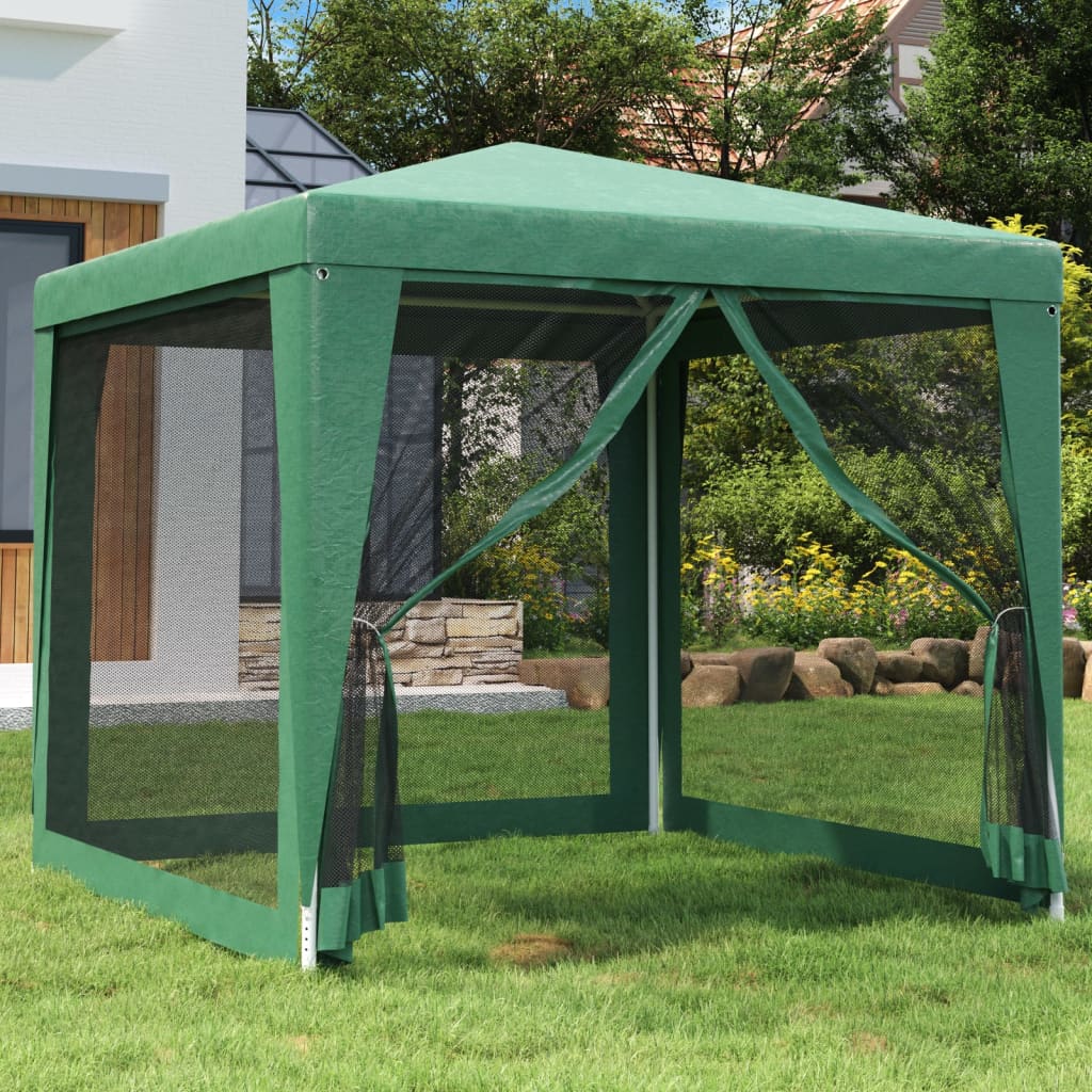 Party Tent with 4 Mesh Sidewalls Green 2.5x2.5 m HDPE - Tyrell & Tyrell