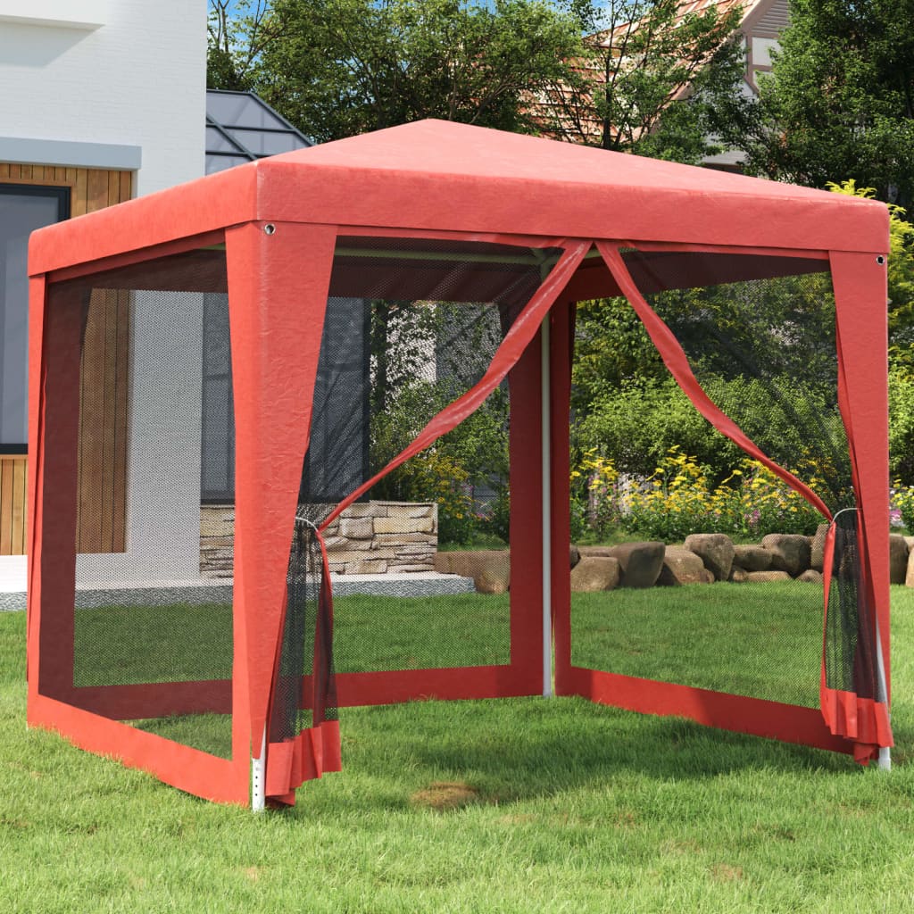 Party Tent with 4 Mesh Sidewalls Red 2.5x2.5 m HDPE - R and M Furniture