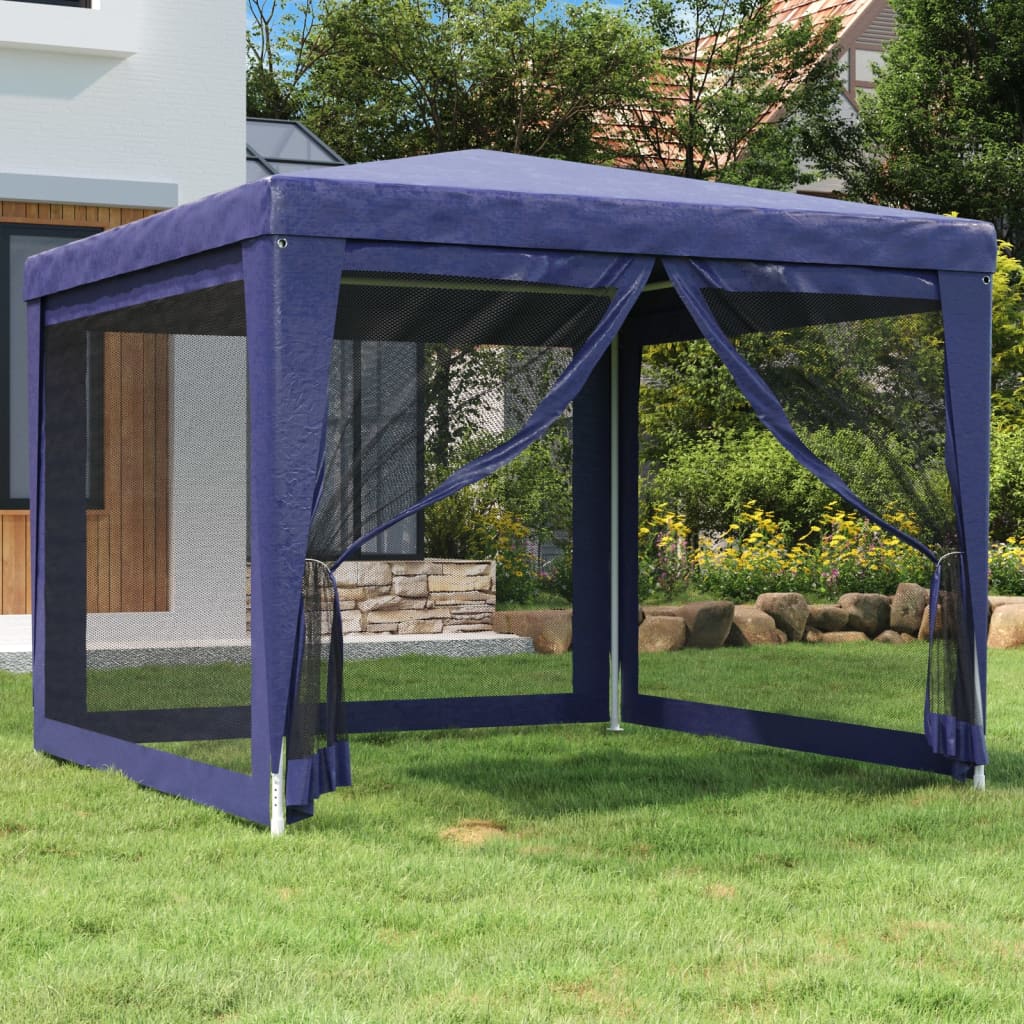 Party Tent with 4 Mesh Sidewalls Blue 3x3 m HDPE - Direct Imports