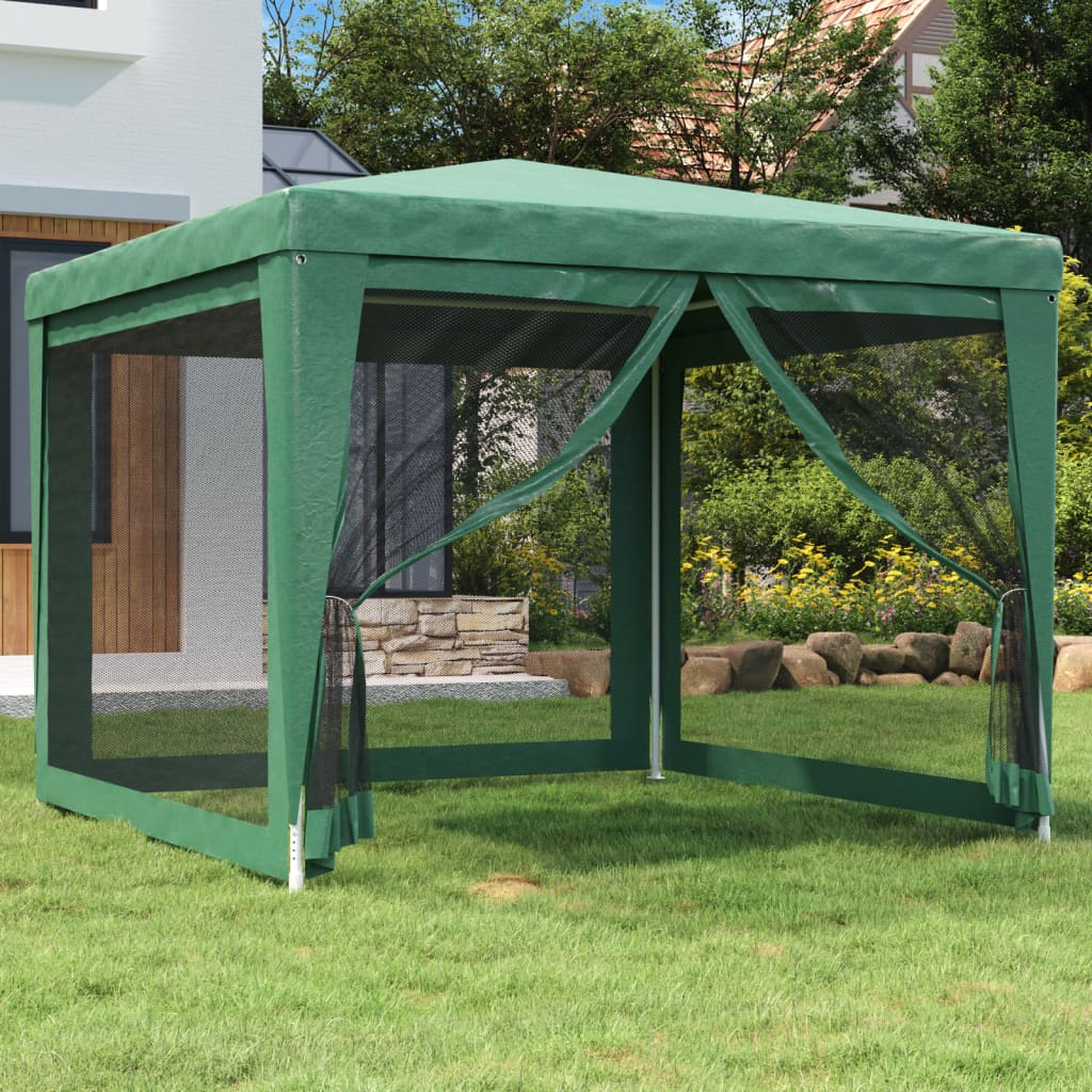 Party Tent with 4 Mesh Sidewalls Green 3x3 m HDPE - Decor Base