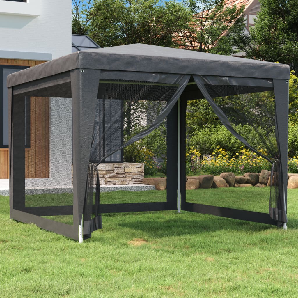 Party Tent with 4 Mesh Sidewalls Anthracite 3x3 m HDPE - Unbeatable Bargains