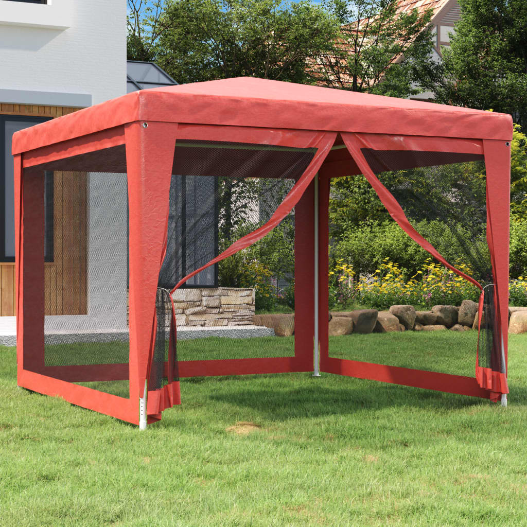Party Tent with 4 Mesh Sidewalls Red 3x3 m HDPE - Design Hut