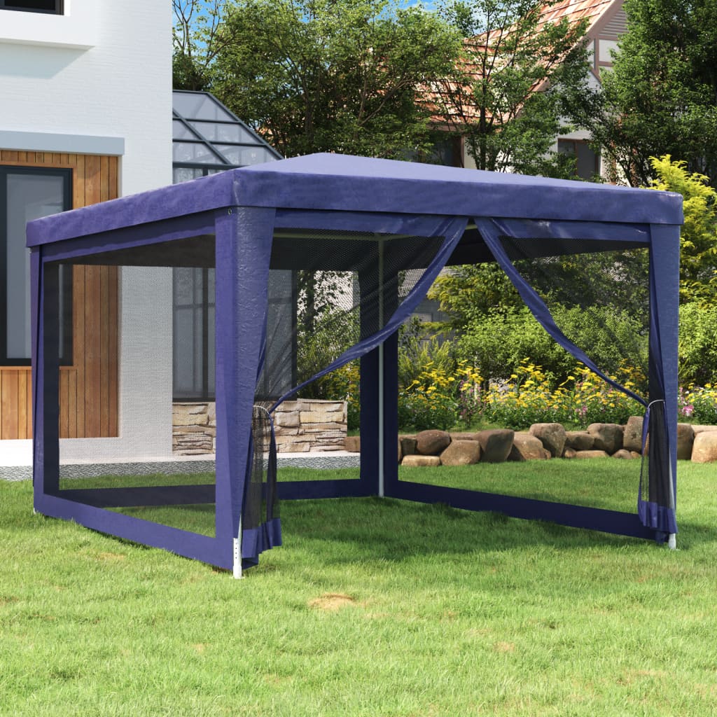 Party Tent with 4 Mesh Sidewalls Blue 3x4 m HDPE - Discount Dealers
