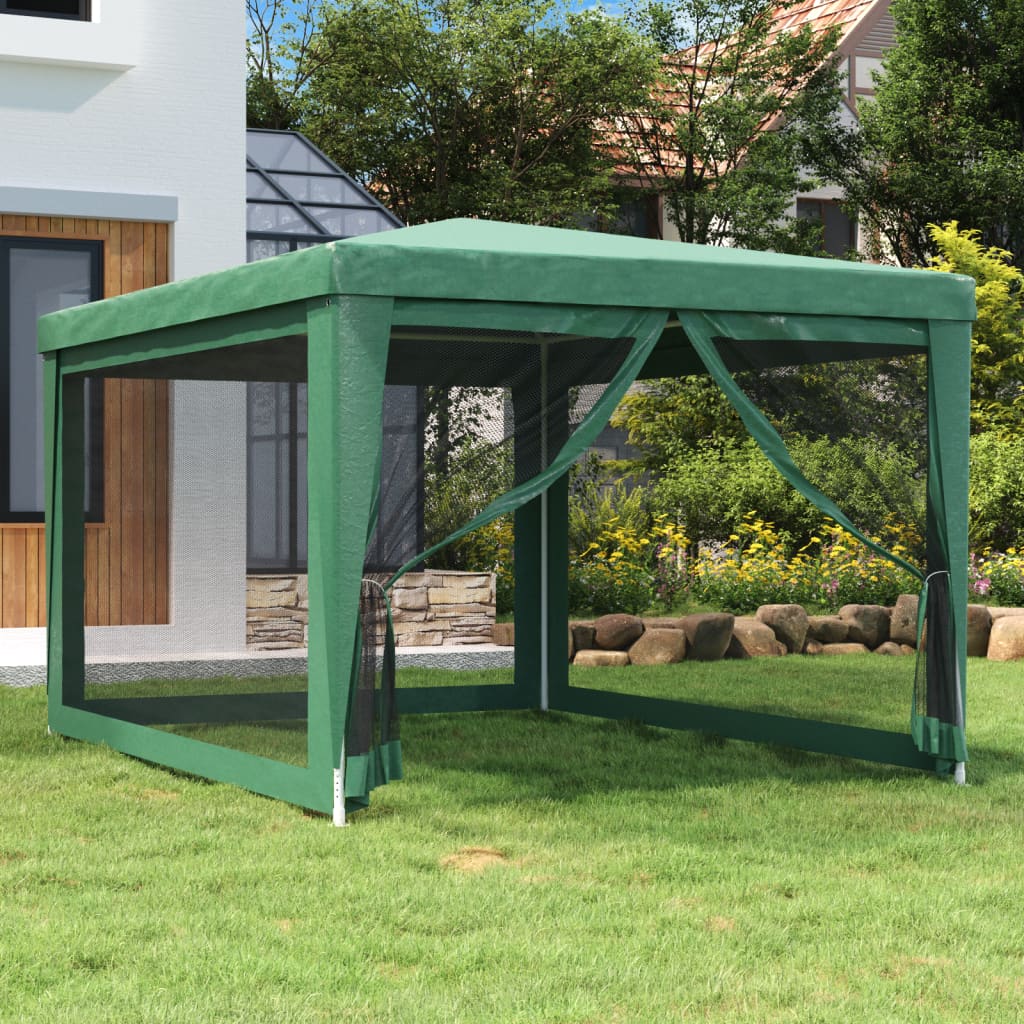 Party Tent with 4 Mesh Sidewalls Green 3x4 m HDPE - R and M Furniture
