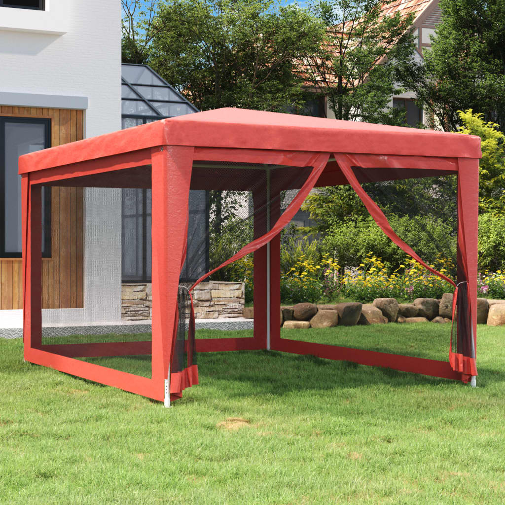 Party Tent with 4 Mesh Sidewalls Red 3x4 m HDPE - The Home Maker