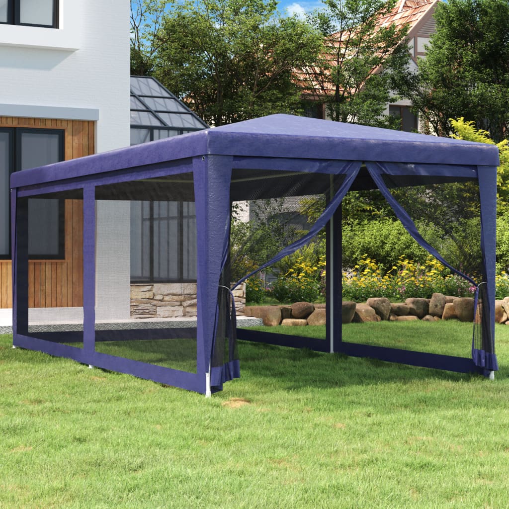 Party Tent with 6 Mesh Sidewalls Blue 3x6 m HDPE - Tyrell & Tyrell