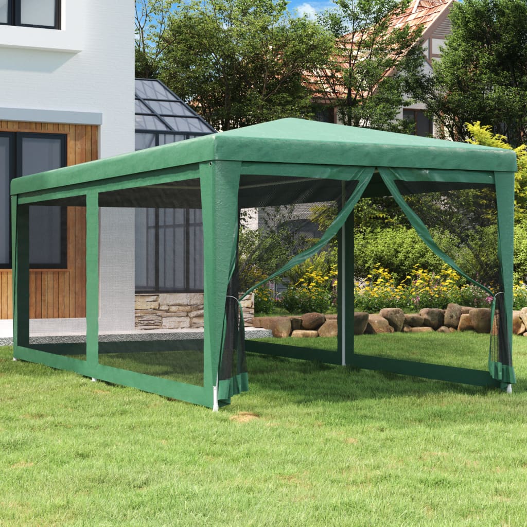 Party Tent with 6 Mesh Sidewalls Green 3x6 m HDPE - All Things Good