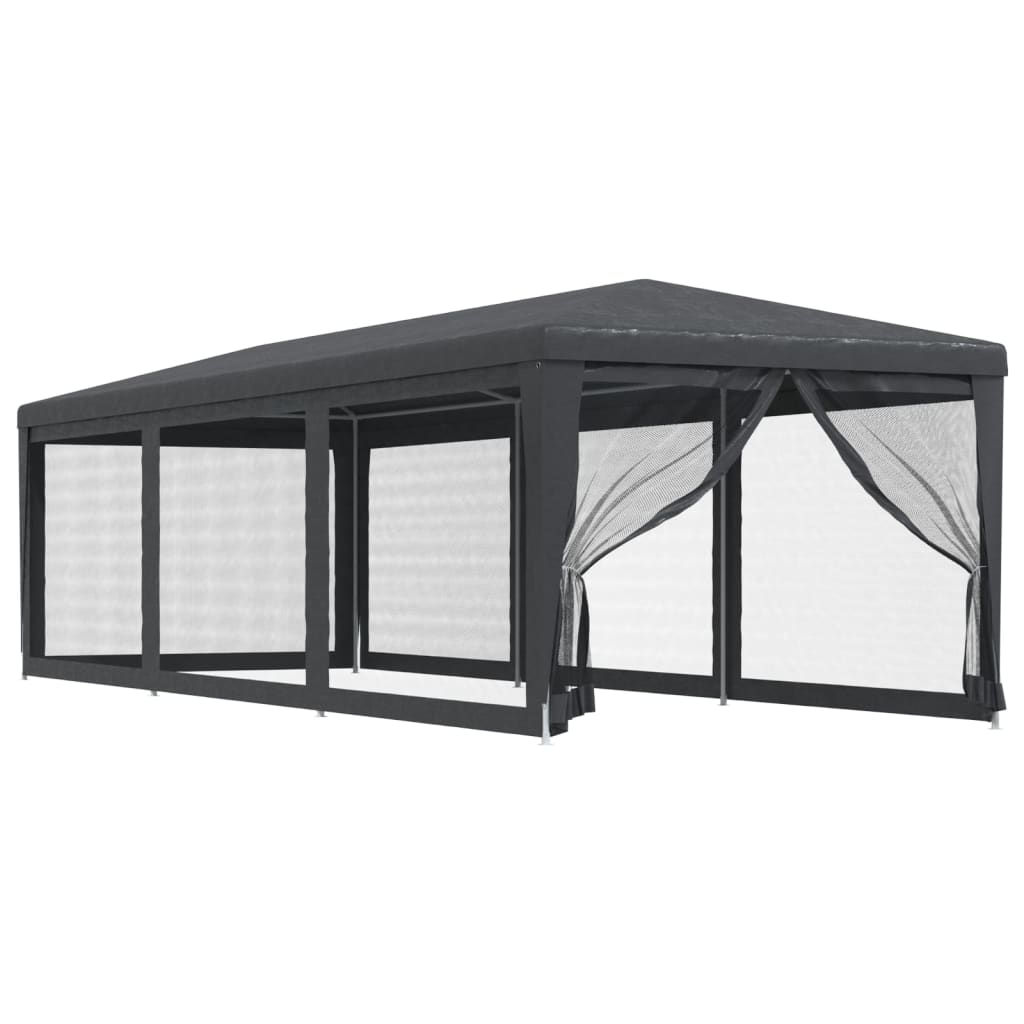 Party Tent with 8 Mesh Sidewalls Anthracite 3x9 m HDPE - Sid & Sam