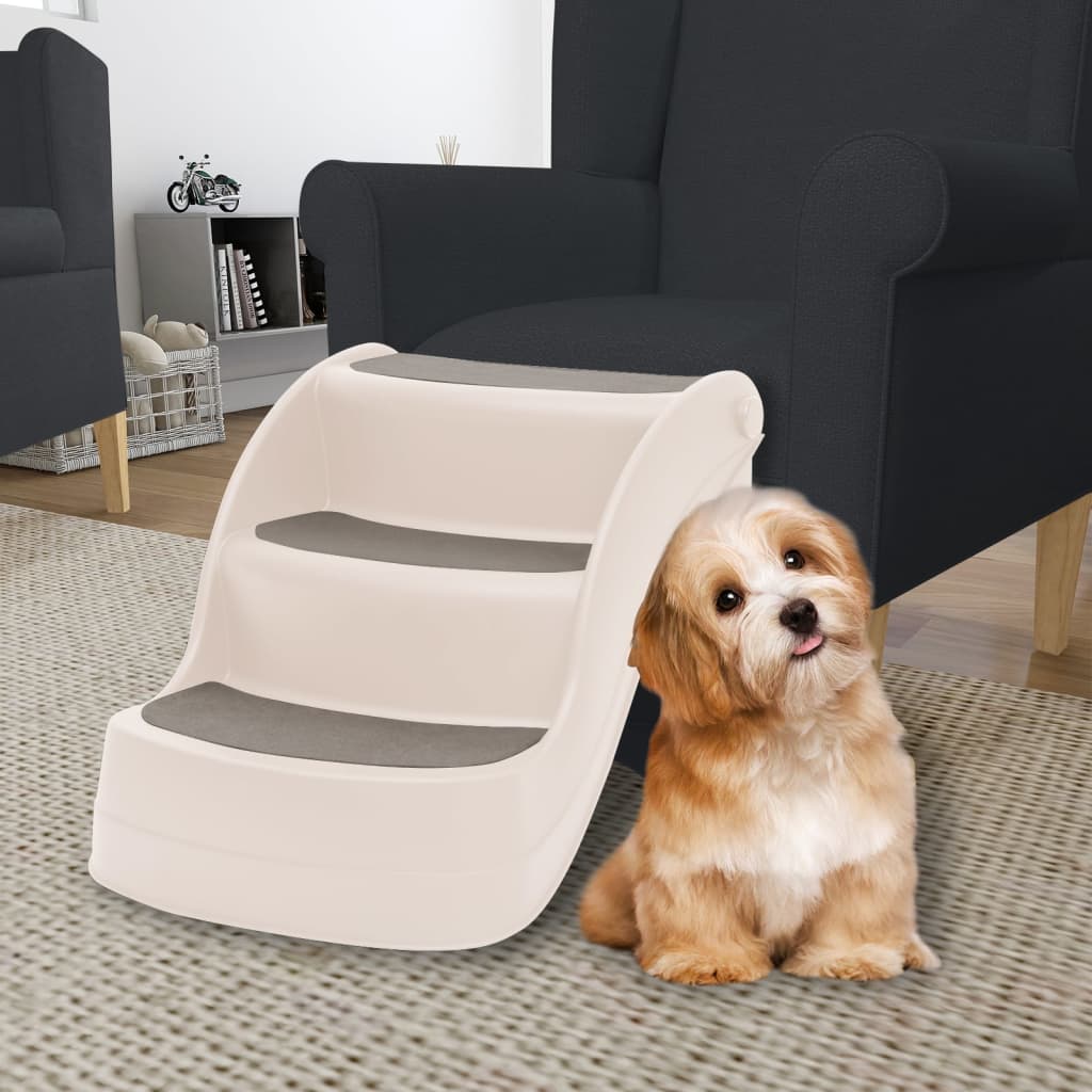 Folding 3-Step Dog Stairs Cream 50x38x38 cm Plastic - Style and Chic