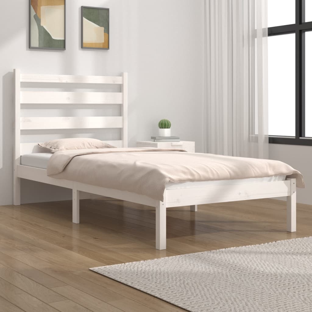 Bed Frame White Solid Wood Pine 100x200 cm - Merlin Deals