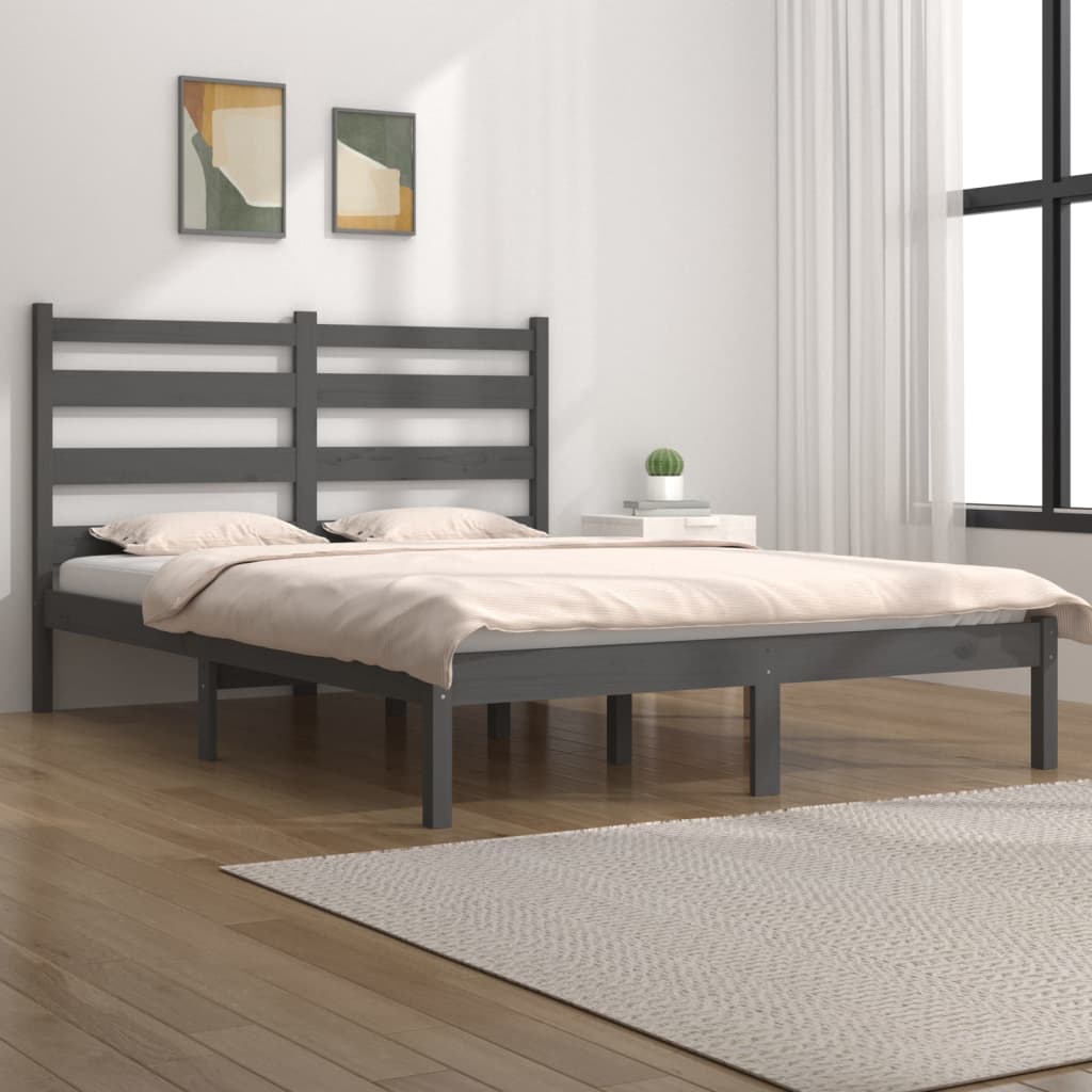 Bed Frame Grey Solid Wood Pine 200x200 cm - Unbeatable Bargains