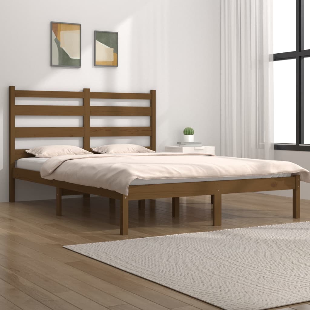 Bed Frame Honey Brown Solid Wood Pine 200x200 cm - The Home Maker