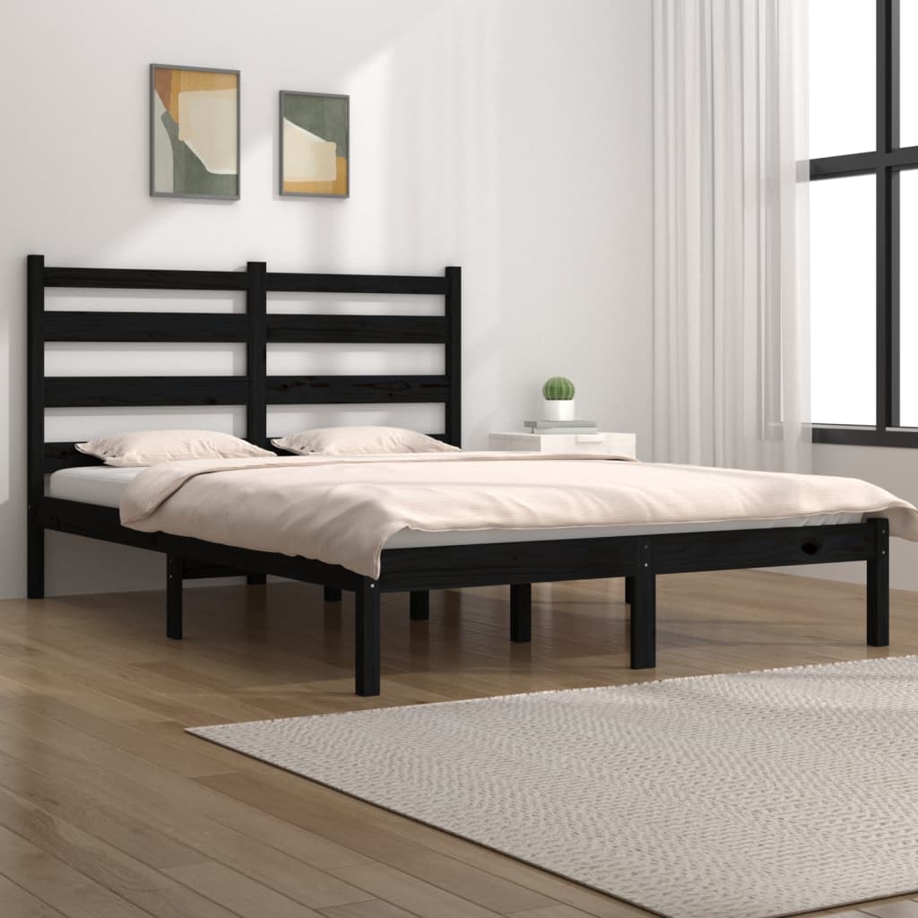 Bed Frame Black Solid Wood Pine 200x200 cm - Merlin Deals