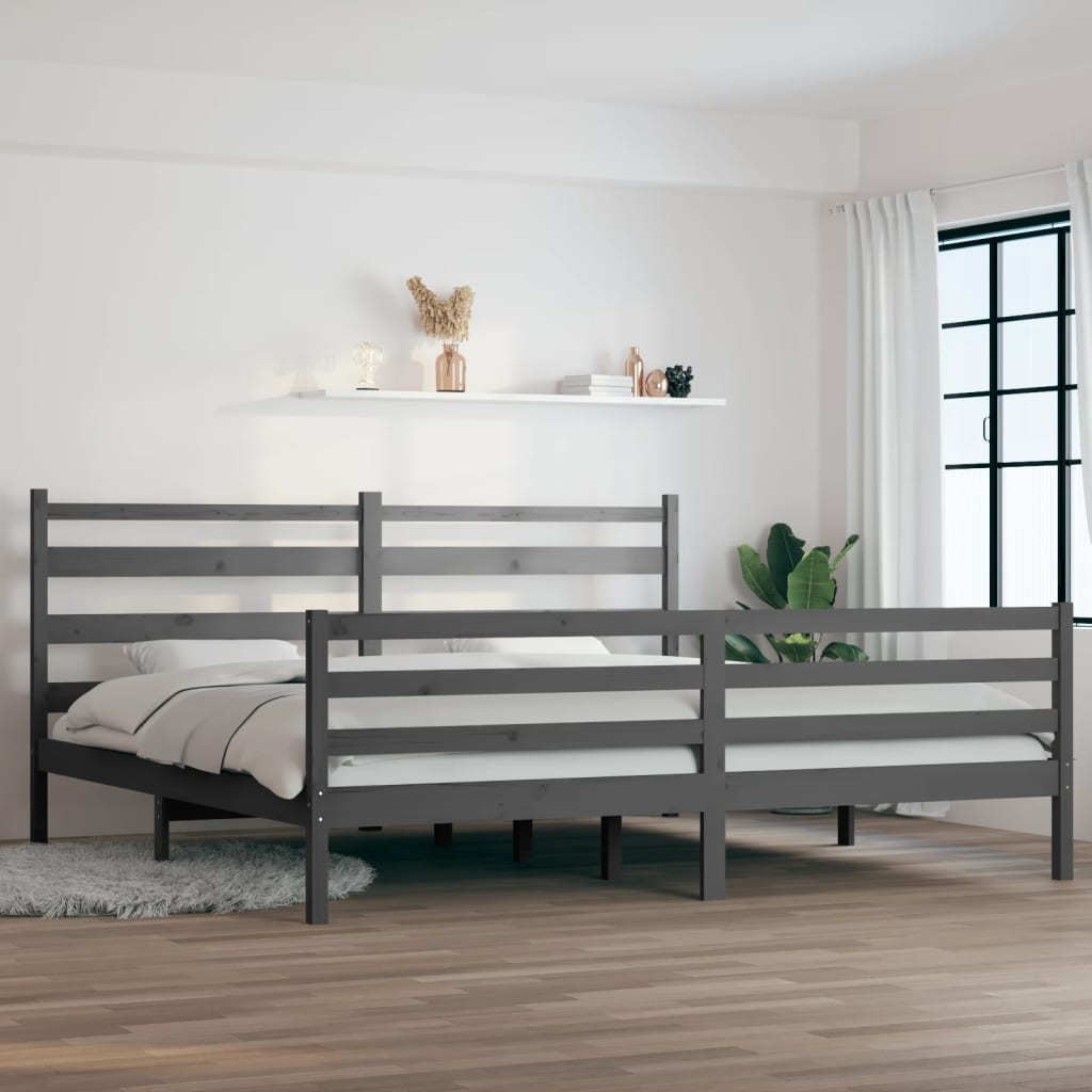 Bed Frame Solid Wood Pine 200x200 cm Grey - Sid & Sam