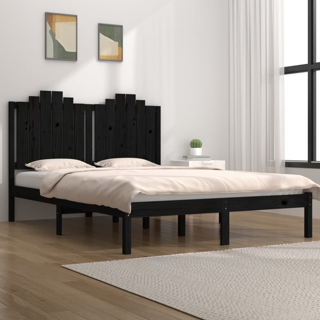 Bed Frame Black Solid Wood Pine 140x190 cm - Brittle & Co