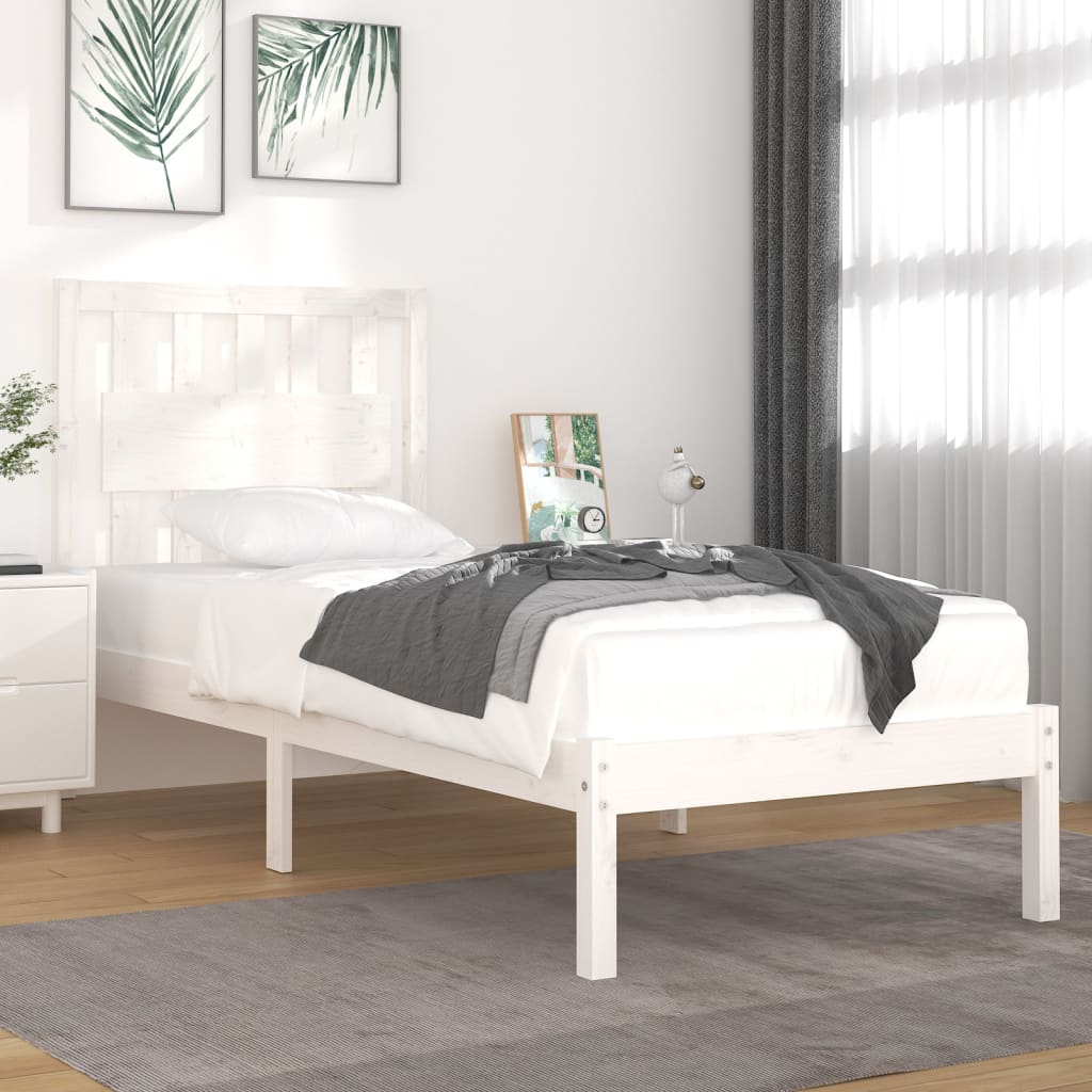 Bed Frame White Solid Wood Pine 90x190 cm Single - Merlin Deals