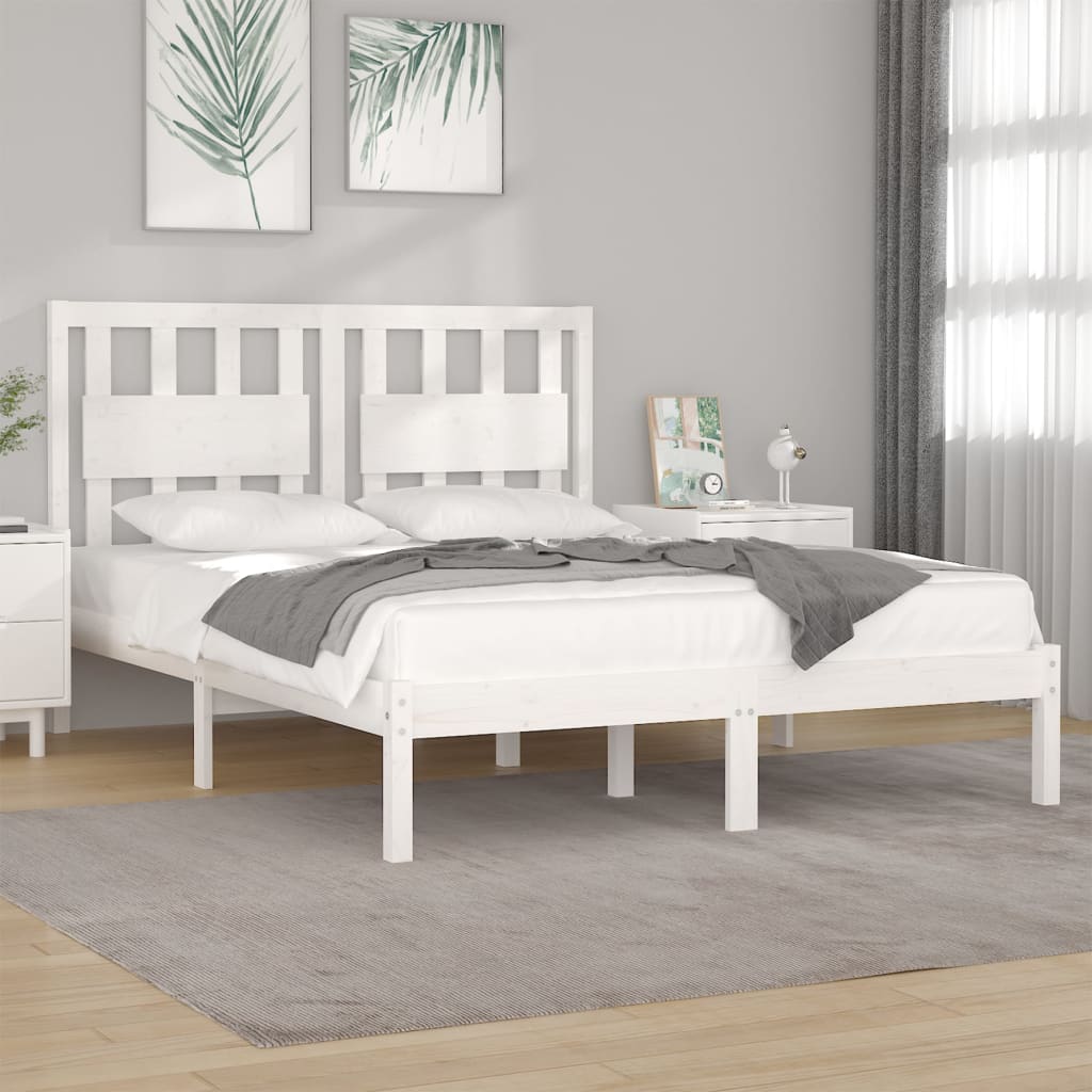 Bed Frame White Solid Wood Pine 140x190 cm - Brittle & Co
