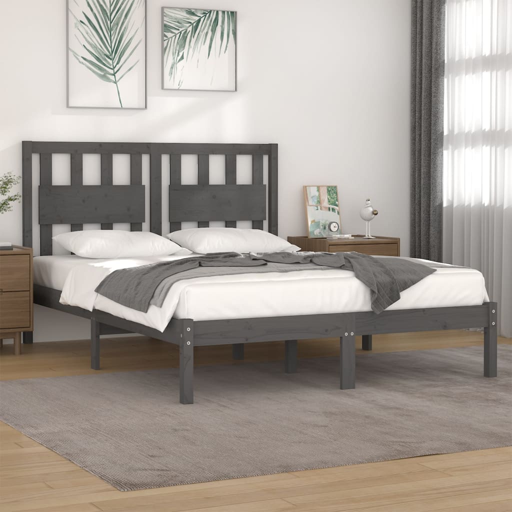 Bed Frame Grey Solid Wood Pine 200x200 cm - Unbeatable Bargains