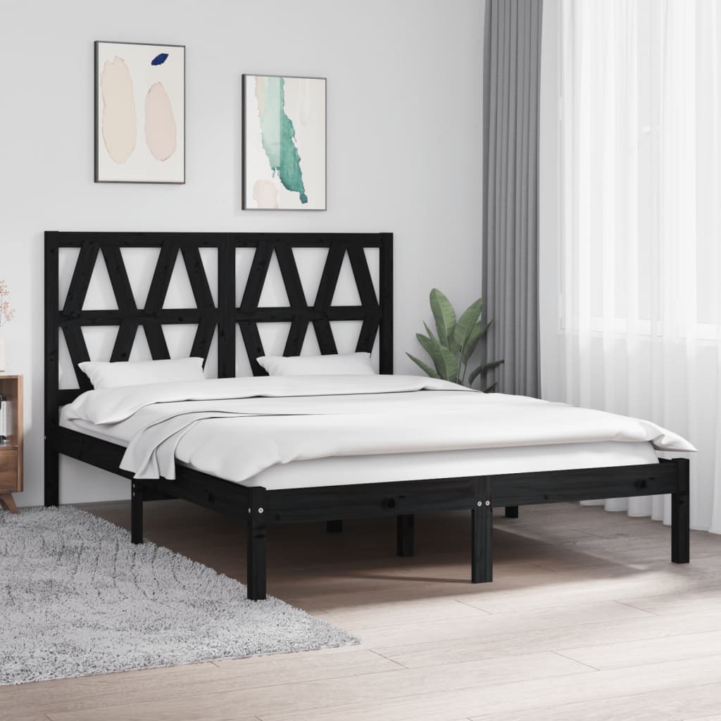 Bed Frame Black Solid Wood Pine 140x190 cm - Brittle & Co