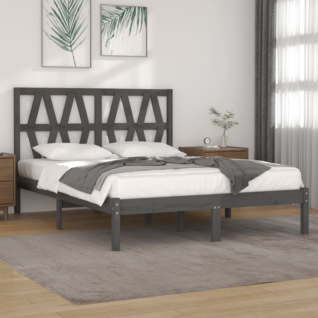 Bed Frame Grey Solid Wood Pine 200x200 cm - Tyrell & Tyrell